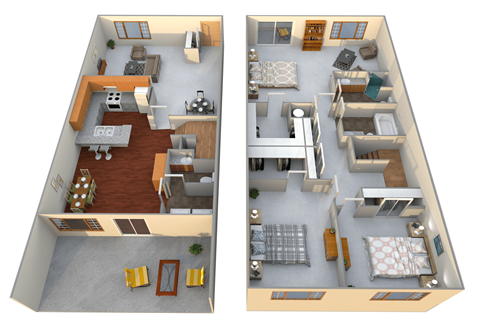 Floor plan for 3 beds, 2.5 baths, 1536 sqft